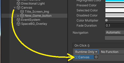 Drag Canvas onto property On Click {} of Button component